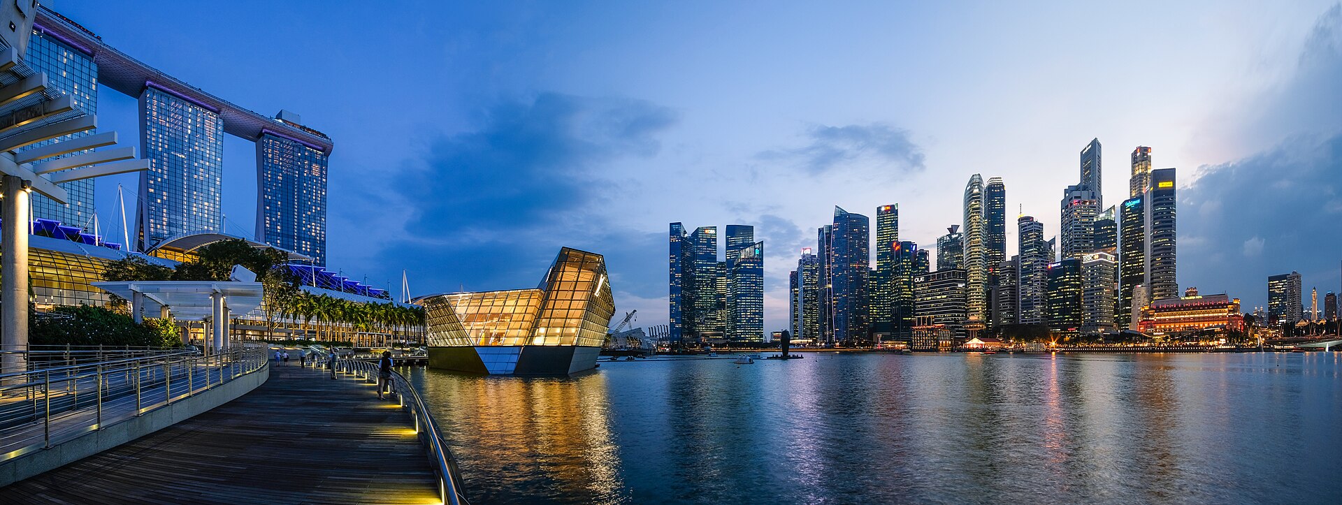 新加坡滨海湾天际线黄昏全景